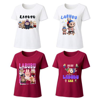 4 Pack 4 Labubu Graphic T-Shirts Loose Fit Short Sleeve Tees For Labubu Lover