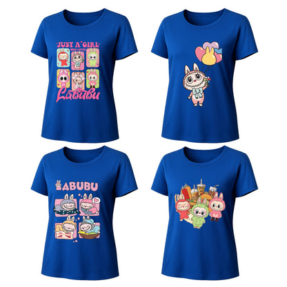 Labubu T-Shirt 4 Pack, Short Sleeve Crew Neck Tees, Summer Graphic Tops for Women, Unisex S-3XL