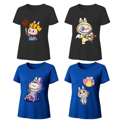 4 Pack Labubu Graphic T-Shirts Loose Fit Short Sleeve Summer Tees