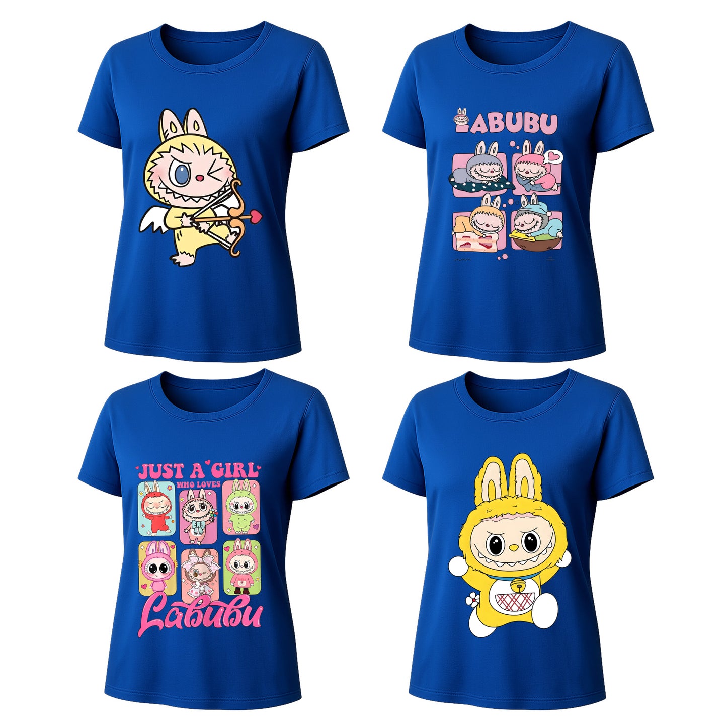 4 Pack Labubu Graphic T-Shirts, Loose Fit Short Sleeve Tees with 4 Designs for Labubu Lover