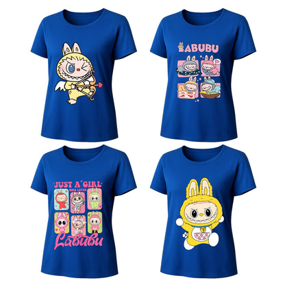 4 Pack Labubu Graphic T-Shirts, Loose Fit Short Sleeve Tees with 4 Designs for Labubu Lover