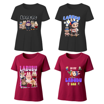 4 Pack 4 Labubu Graphic T-Shirts Loose Fit Short Sleeve Tees For Labubu Lover