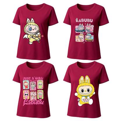 4 Pack Labubu Graphic T-Shirts, Loose Fit Short Sleeve Tees with 4 Designs for Labubu Lover