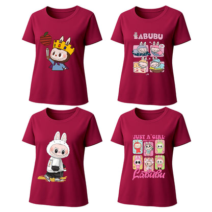 4 Pack Labubu Graphic T-Shirts Loose Fit Short Sleeve Tees For Labubu Lover