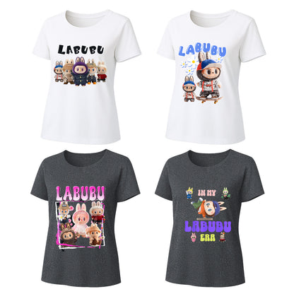 4 Pack 4 Labubu Graphic T-Shirts Loose Fit Short Sleeve Tees For Labubu Lover