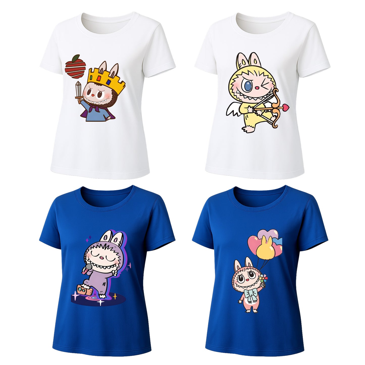 4 Pack Labubu Graphic T-Shirts Loose Fit Short Sleeve Summer Tees