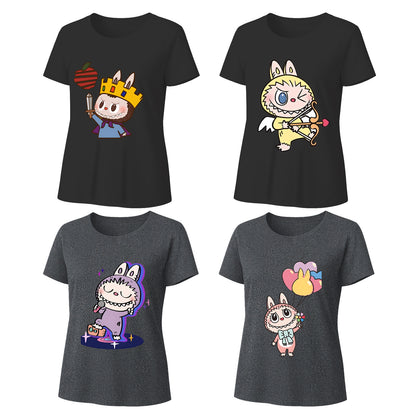 4 Pack Labubu Graphic T-Shirts Loose Fit Short Sleeve Summer Tees