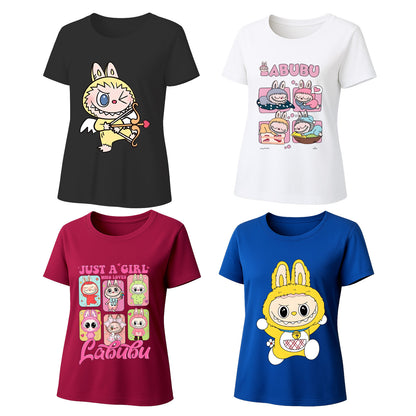 4 Pack Labubu Graphic T-Shirts, Loose Fit Short Sleeve Tees with 4 Designs for Labubu Lover