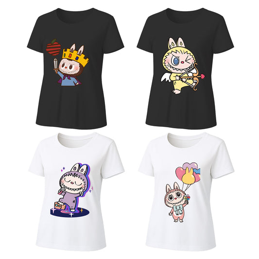4 Pack Labubu Graphic T-Shirts Loose Fit Short Sleeve Summer Tees