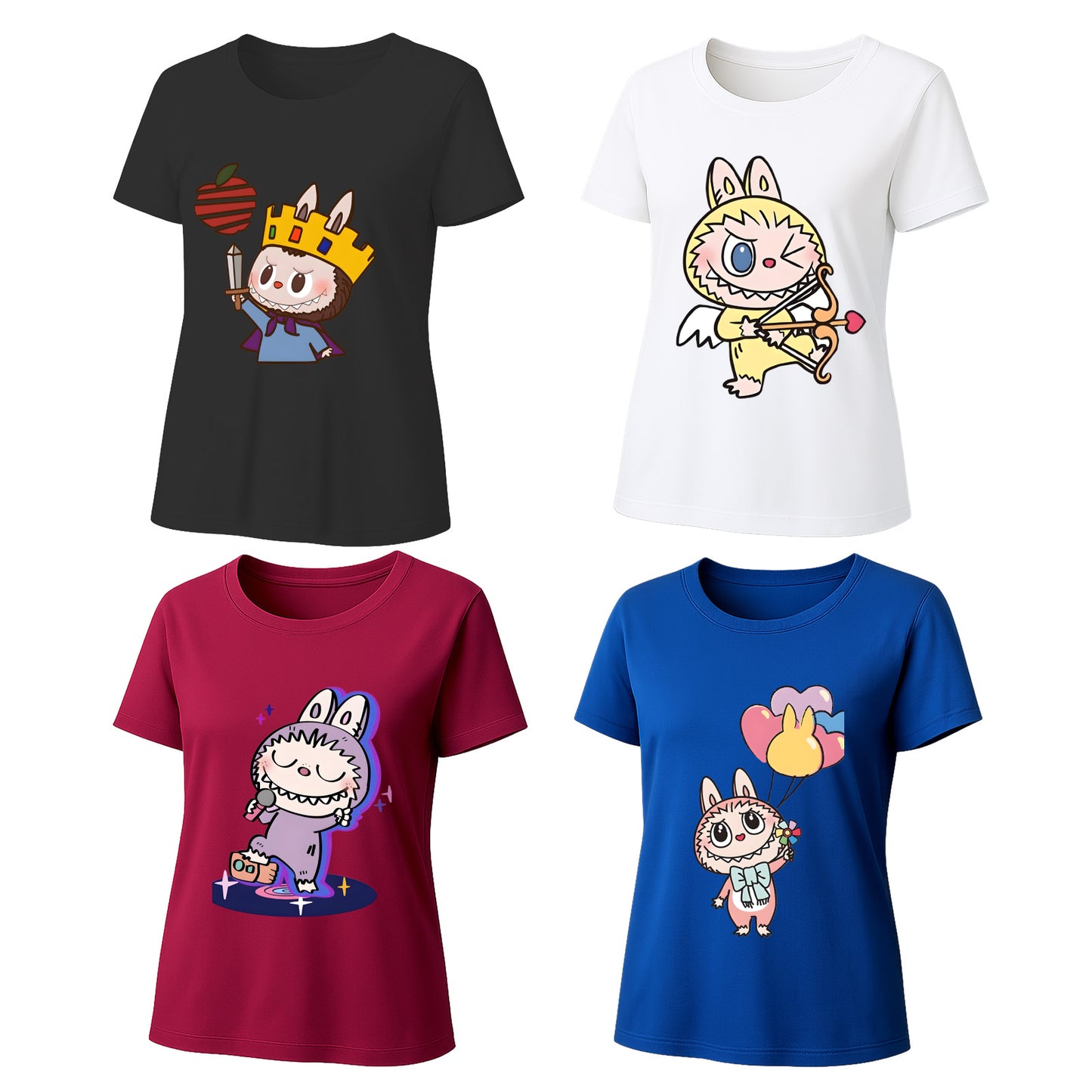 4 Pack Labubu Graphic T-Shirts Loose Fit Short Sleeve Summer Tees