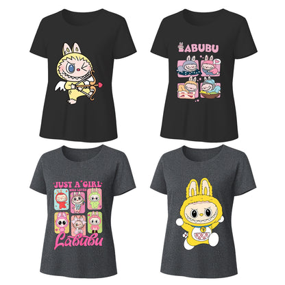 4 Pack Labubu Graphic T-Shirts, Loose Fit Short Sleeve Tees with 4 Designs for Labubu Lover