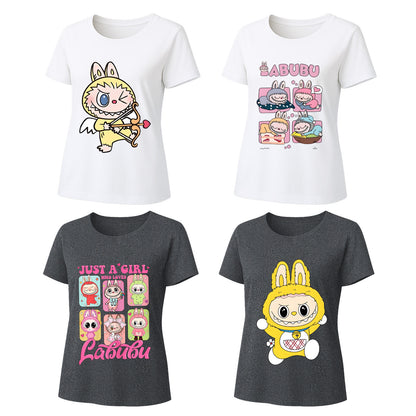 4 Pack Labubu Graphic T-Shirts, Loose Fit Short Sleeve Tees with 4 Designs for Labubu Lover