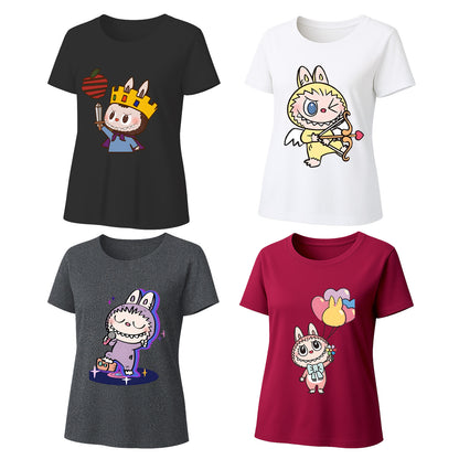 4 Pack Labubu Graphic T-Shirts Loose Fit Short Sleeve Summer Tees