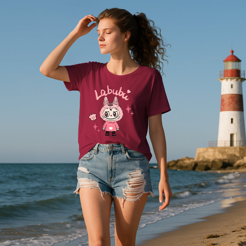 Pink Labubu Graphic T-Shirt Loose Fit Summer Casual Tee