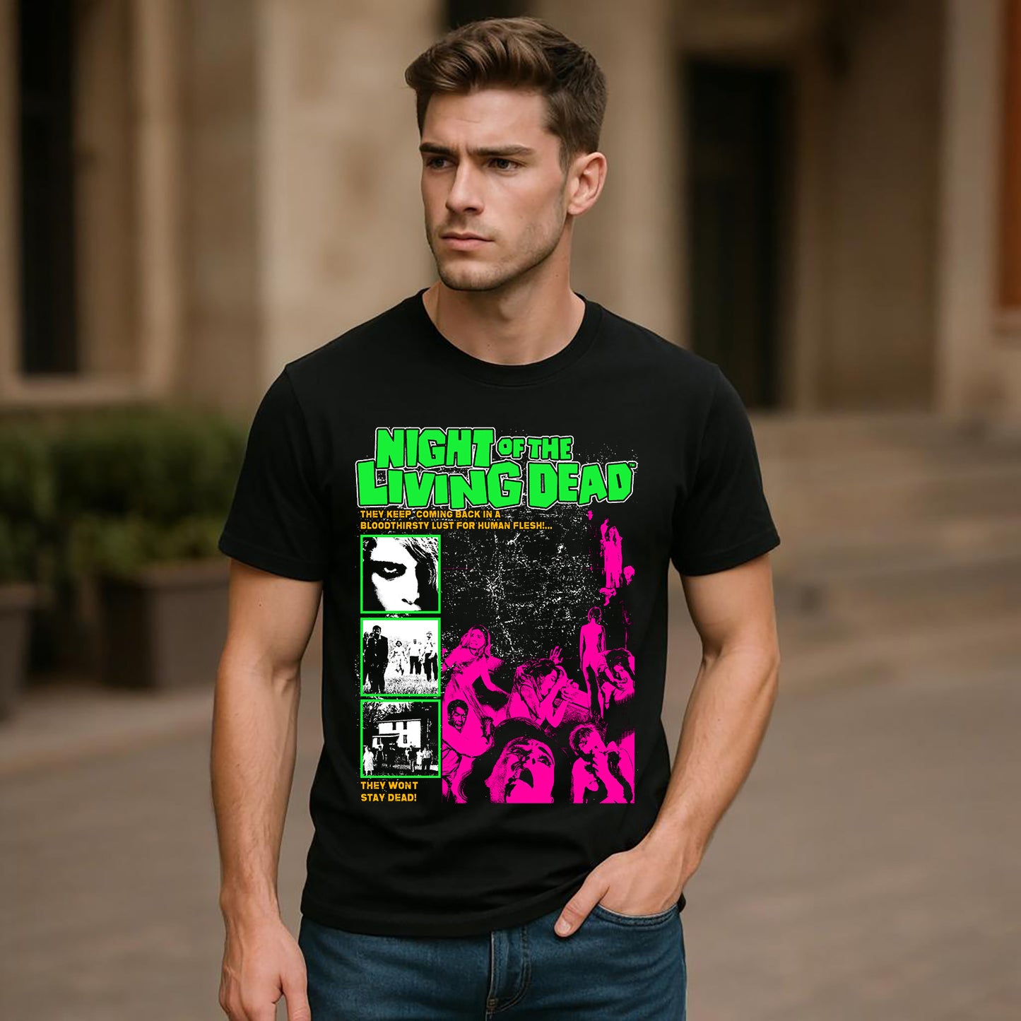 NIGHT OF THE LIVING DEAD Crew Neck Short-Sleeve T-Shirt Soft & Breathable
