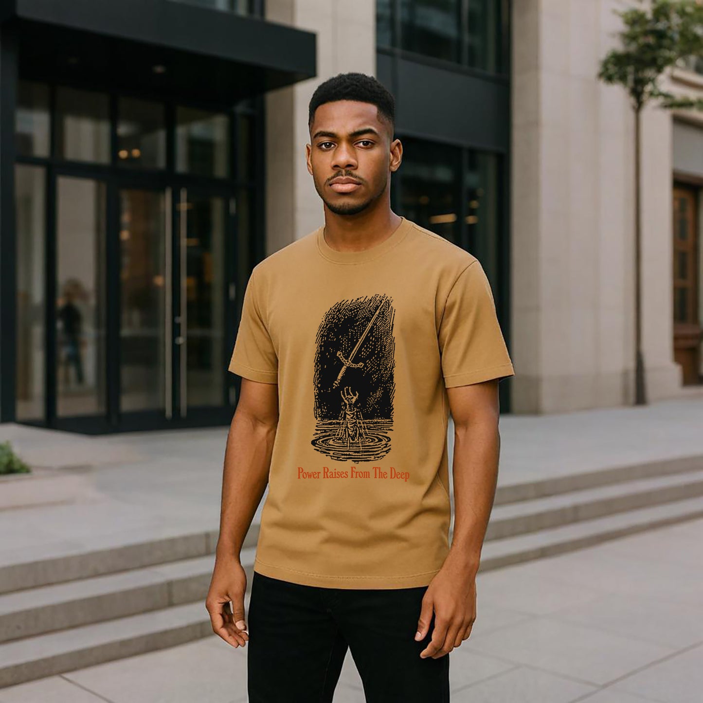 Power Raises From Deep Neck Short-Sleeve T-Shirt Soft & Breathable