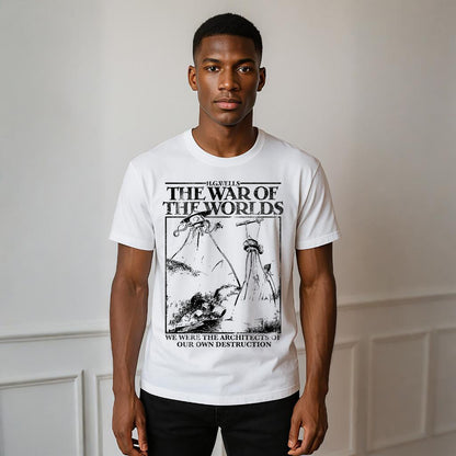 THE WAR OF THE WORLDS BLACK ILLUSTRATIONS Crew Neck Short-Sleeve T-Shirt Soft & Breathable