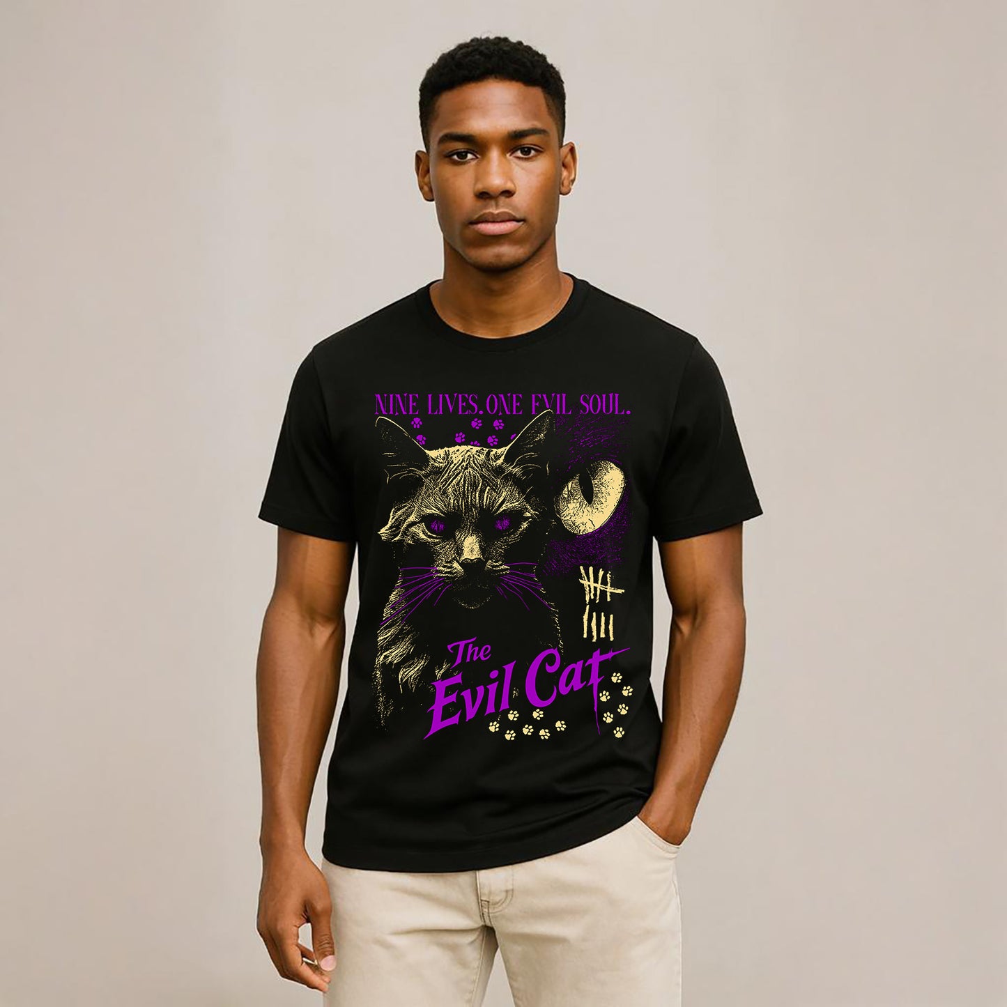 The Evil Cat Crew Neck Short-Sleeve T-Shirt Soft & Breathable