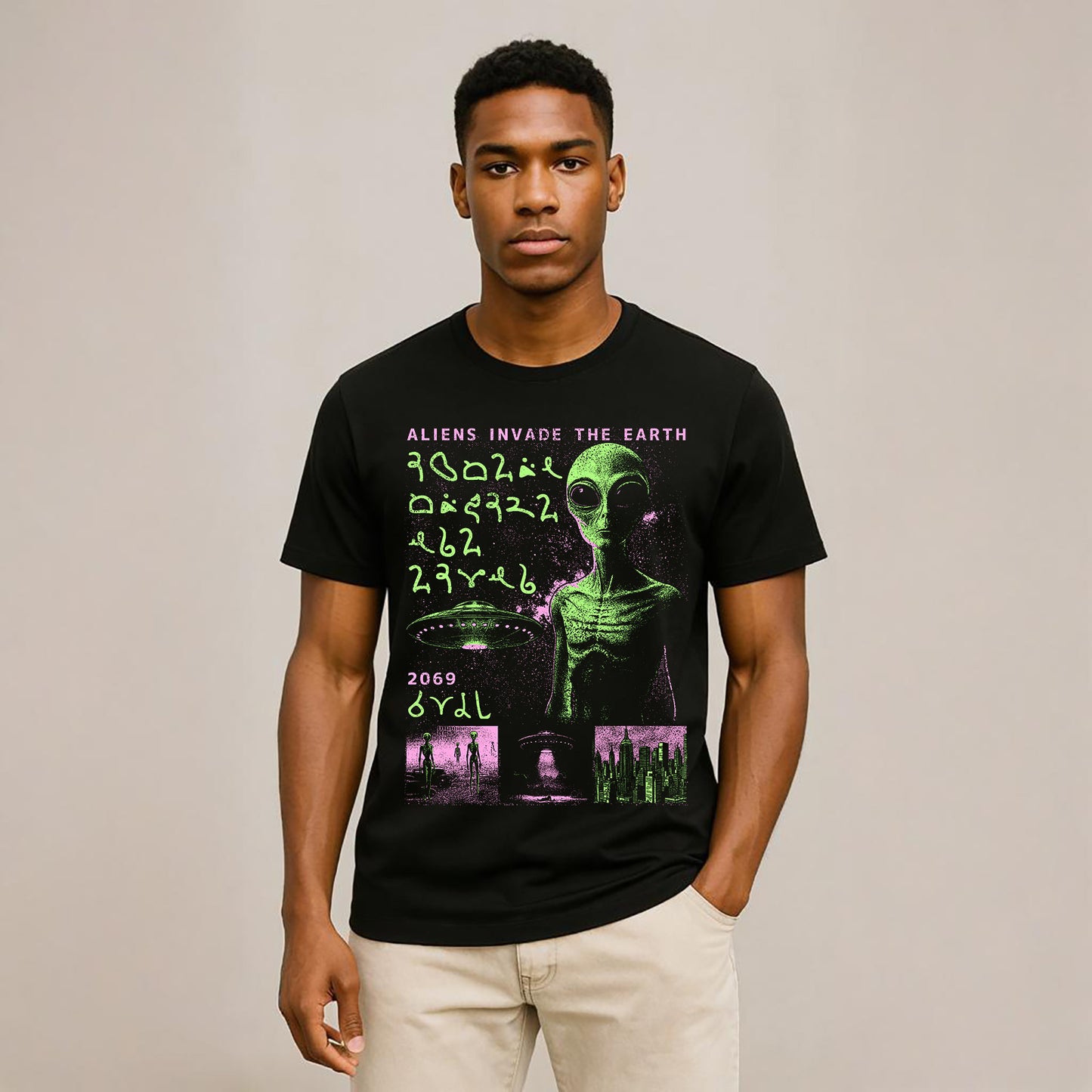 Alien Invaders Crew Neck Short-Sleeve T-Shirt Soft & Breathable