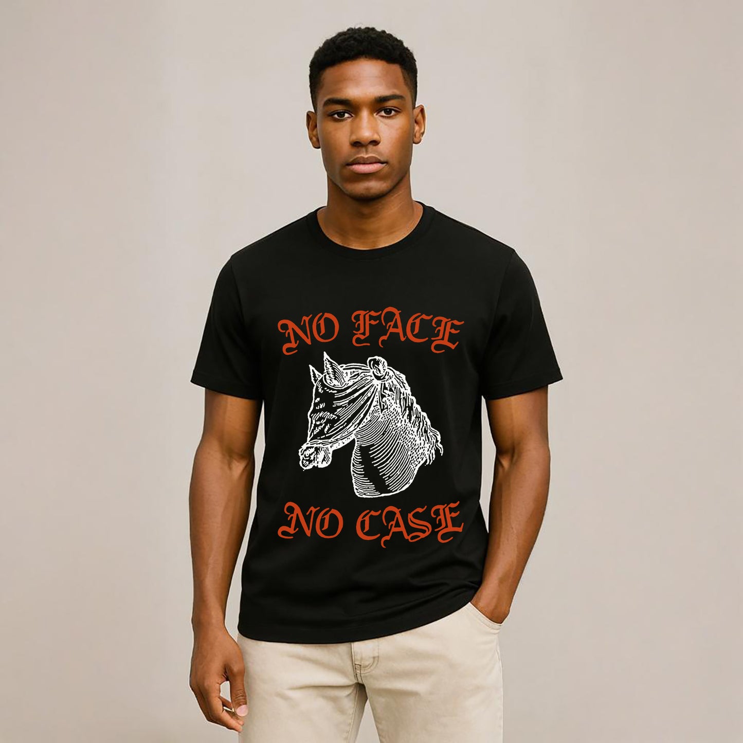 No Face No Case Neck Short-Sleeve T-Shirt Soft & Breathable