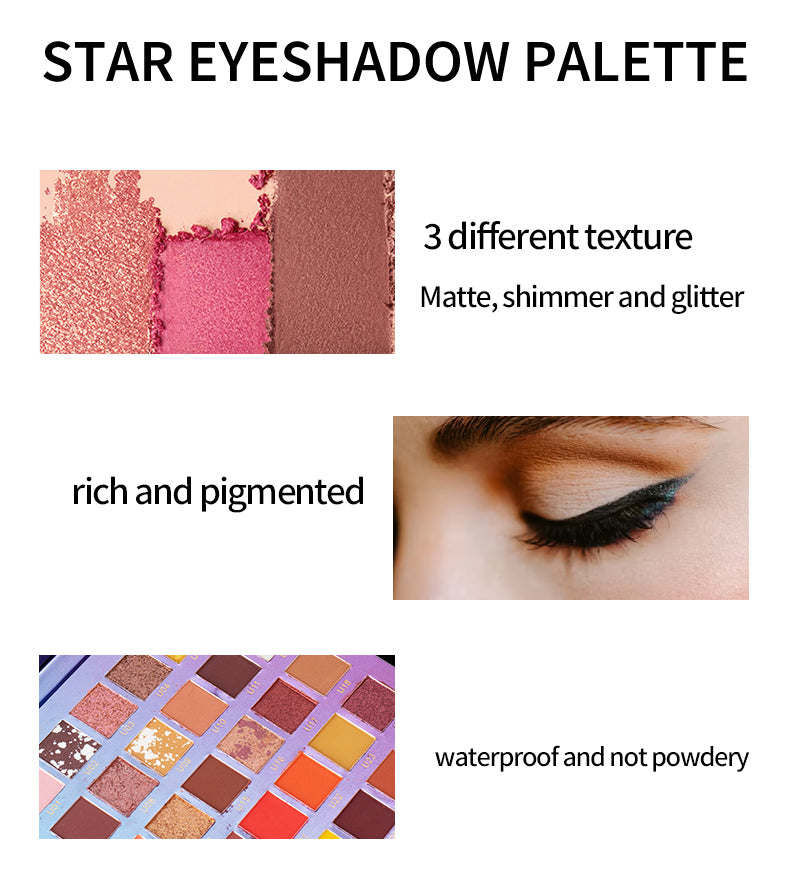 V'M DEW PRO 30-Color Eyeshadow Palette - Ultra-Pigmented, Waterproof and Multi-Texture