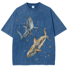 Two Sharks Unisex Vintage Washed Tee