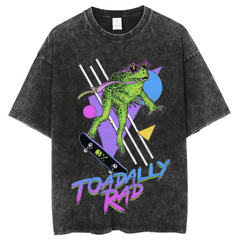 Toadally Rad Unisex Oversized Print Vintage Wash Denim T-Shirt