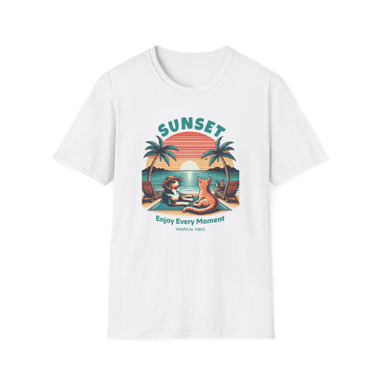 Retro Sunset Beach with Dog and Cat - Classic Fit