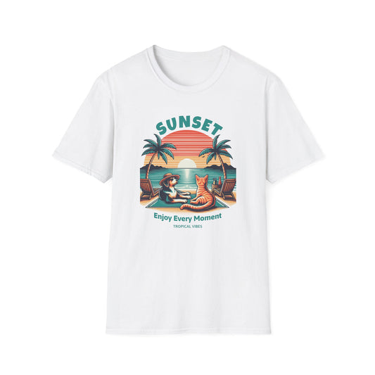 Retro Sunset Beach with Dog and Cat - Classic Fit