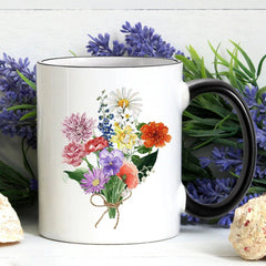 Personalized Ceramics Birth Flowers Bouquet Coffee Mug Gift for Mom, Grandma