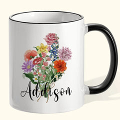 Personalized Ceramics Birth Flowers Bouquet Coffee Mug Gift for Mom, Grandma