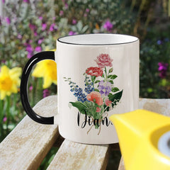Personalized Ceramics Birth Flowers Bouquet Coffee Mug Gift for Mom, Grandma