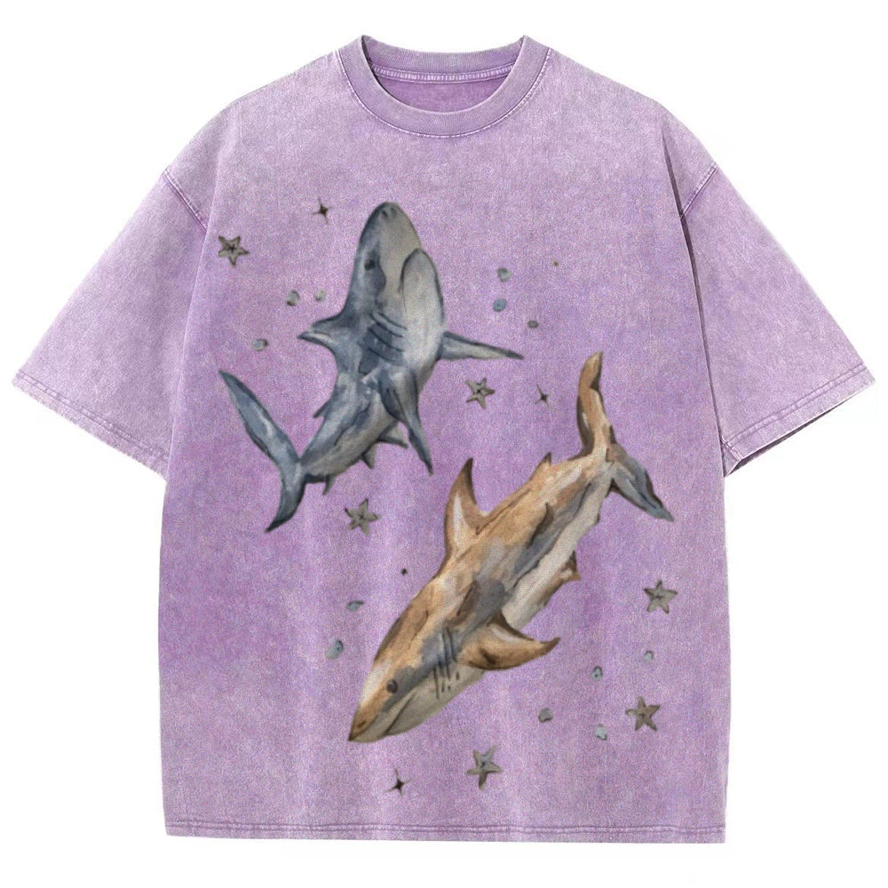 Two Sharks Unisex Vintage Washed Tee