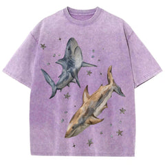 Two Sharks Unisex Vintage Washed Tee
