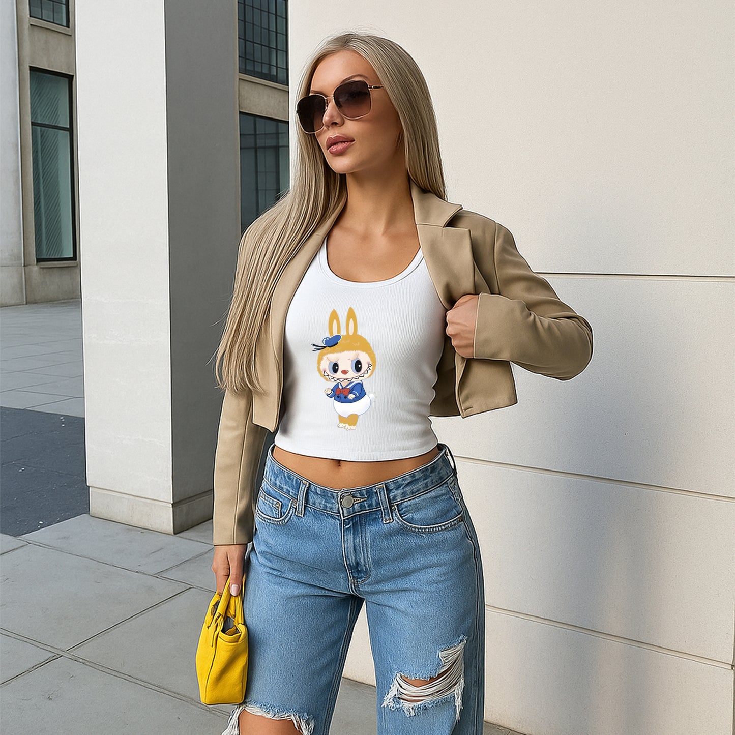 Labubu as Donald Duck The Monsters Women's Sleeveless Scoop Neck Ribbed Tank Summer Basic Slim Cute Tops For Labubu Lover