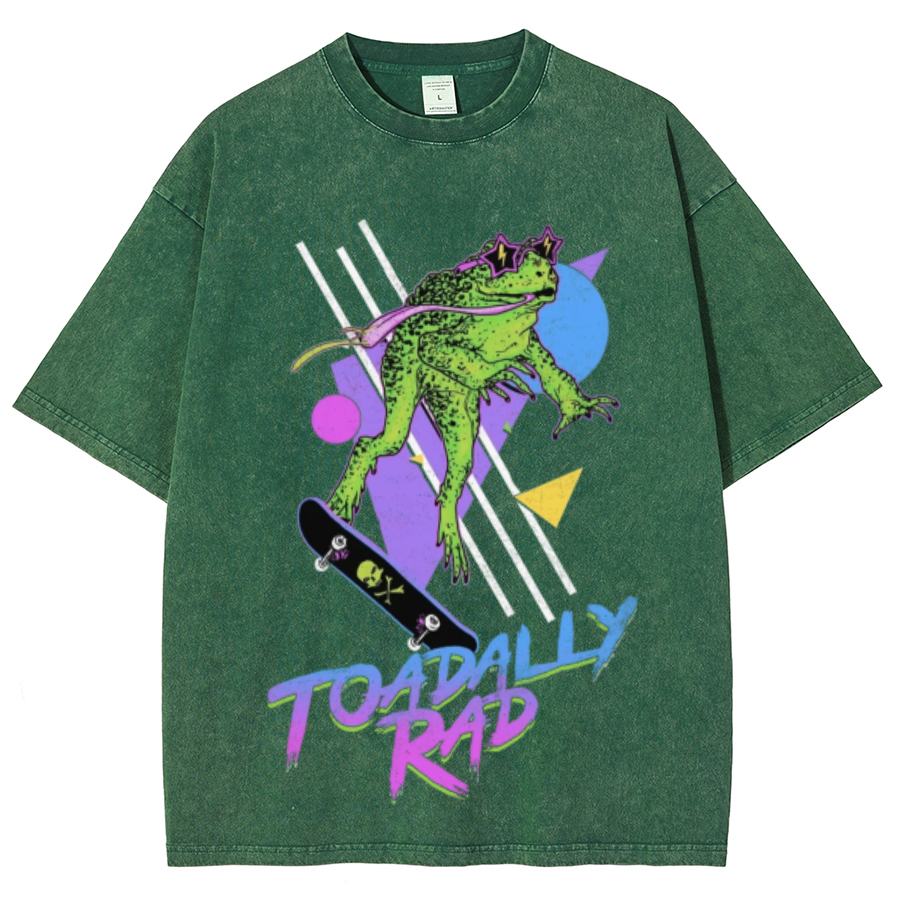 Toadally Rad Unisex Oversized Print Vintage Wash Denim T-Shirt