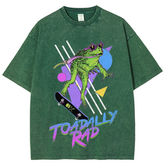 Toadally Rad Unisex Oversized Print Vintage Wash Denim T-Shirt