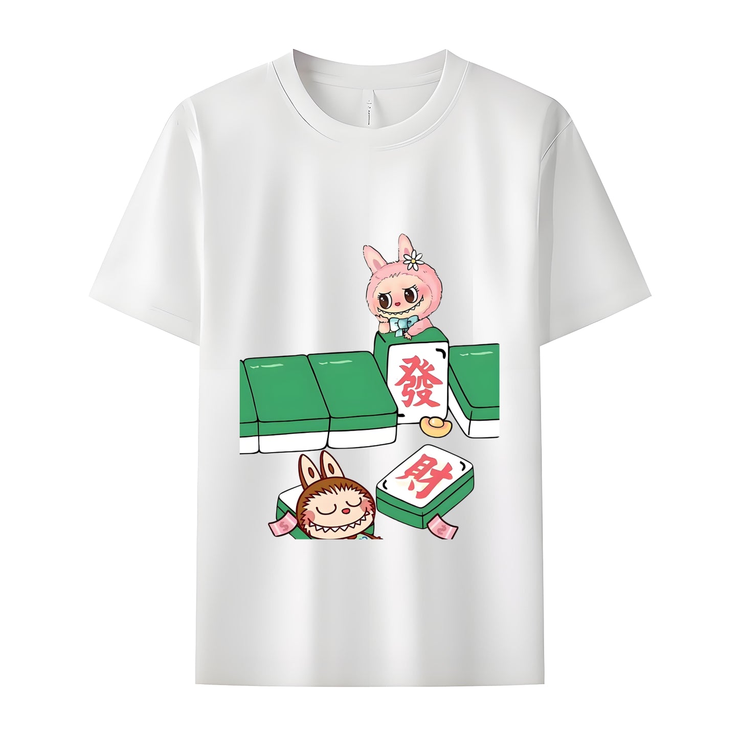Mahjong Labubu The Monsters Crew Neck Short Sleeve T-Shirt For Labubu Lover Gifts For Girlfriend