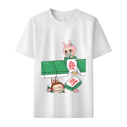 Mahjong Labubu The Monsters Crew Neck Short Sleeve T-Shirt For Labubu Lover Gifts For Girlfriend