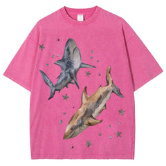 Two Sharks Unisex Vintage Washed Tee