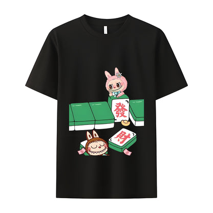 Mahjong Labubu The Monsters Crew Neck Short Sleeve T-Shirt For Labubu Lover Gifts For Girlfriend
