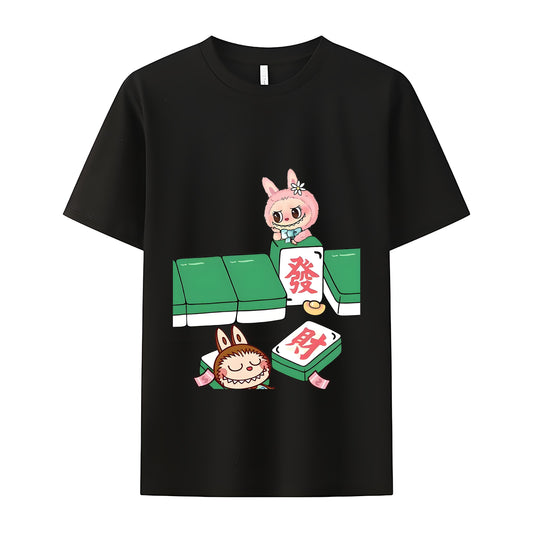 Mahjong Labubu The Monsters Crew Neck Short Sleeve T-Shirt For Labubu Lover Gifts For Girlfriend