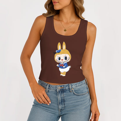 Labubu as Donald Duck The Monsters Women's Sleeveless Scoop Neck Ribbed Tank Summer Basic Slim Cute Tops For Labubu Lover