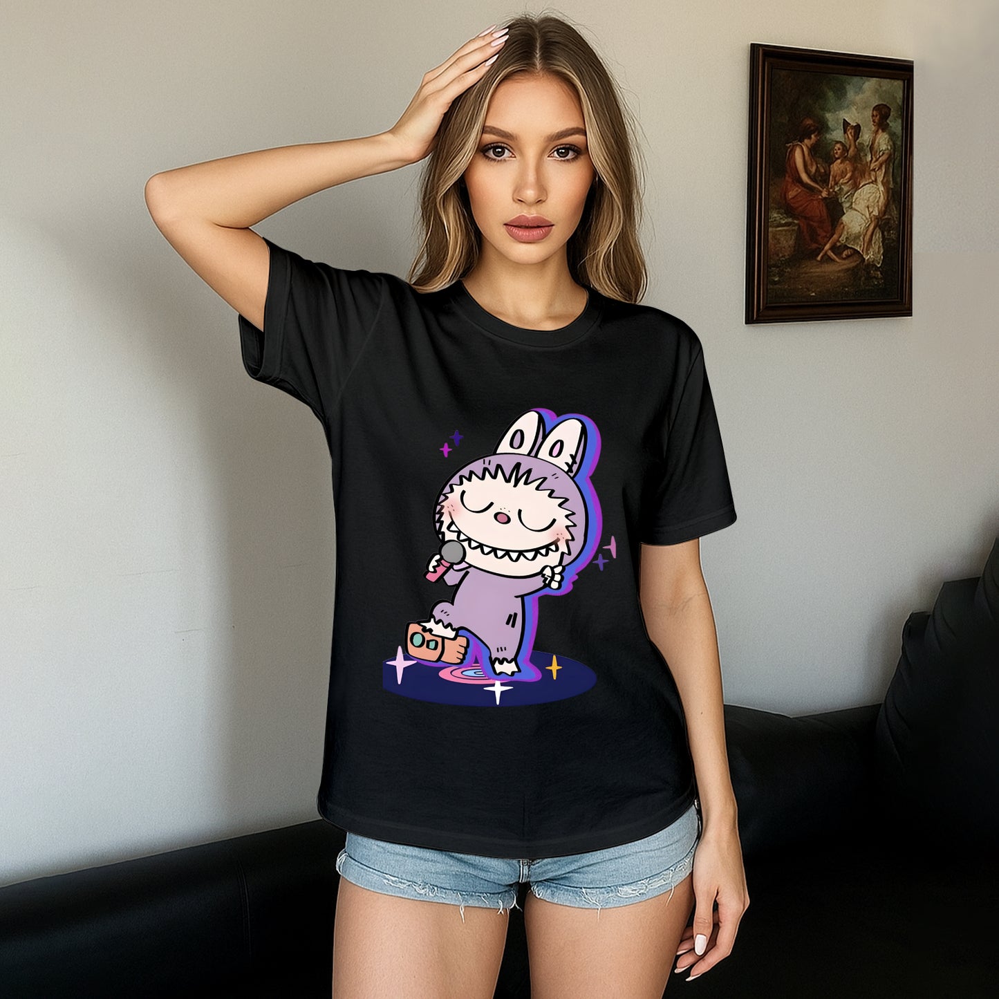 Funny Labubu The Monsters Crew Neck Short Sleeve T-Shirt For Labubu Lover Gifts For Girlfriend