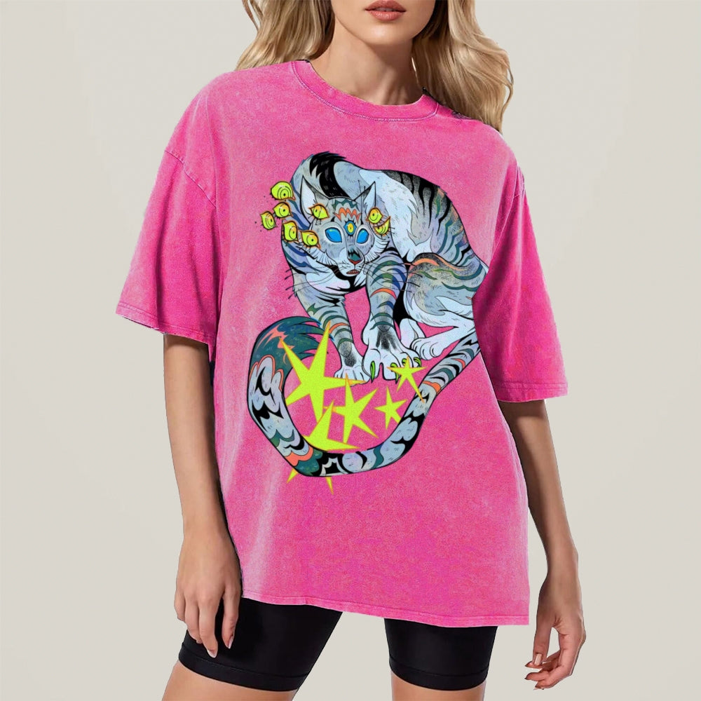 Warriors Cat Unisex Vintage Washed Tee