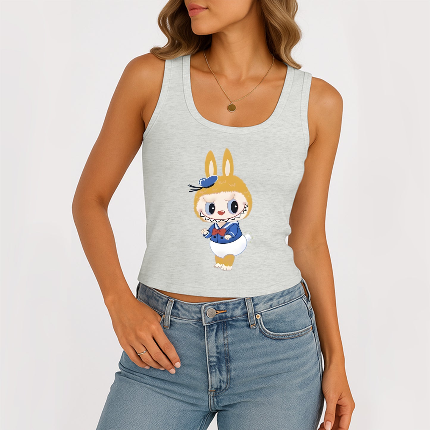 Labubu as Donald Duck The Monsters Women's Sleeveless Scoop Neck Ribbed Tank Summer Basic Slim Cute Tops For Labubu Lover