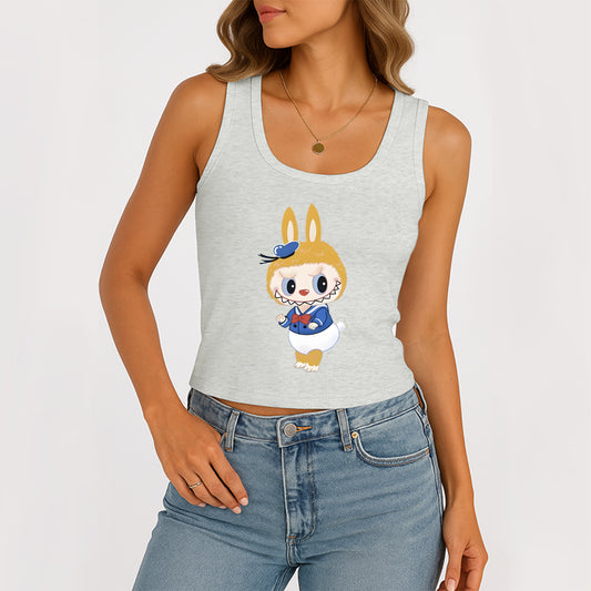 Labubu as Donald Duck The Monsters Women's Sleeveless Scoop Neck Ribbed Tank Summer Basic Slim Cute Tops For Labubu Lover