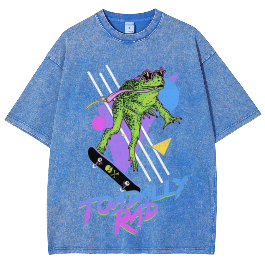 Toadally Rad Unisex Oversized Print Vintage Wash Denim T-Shirt