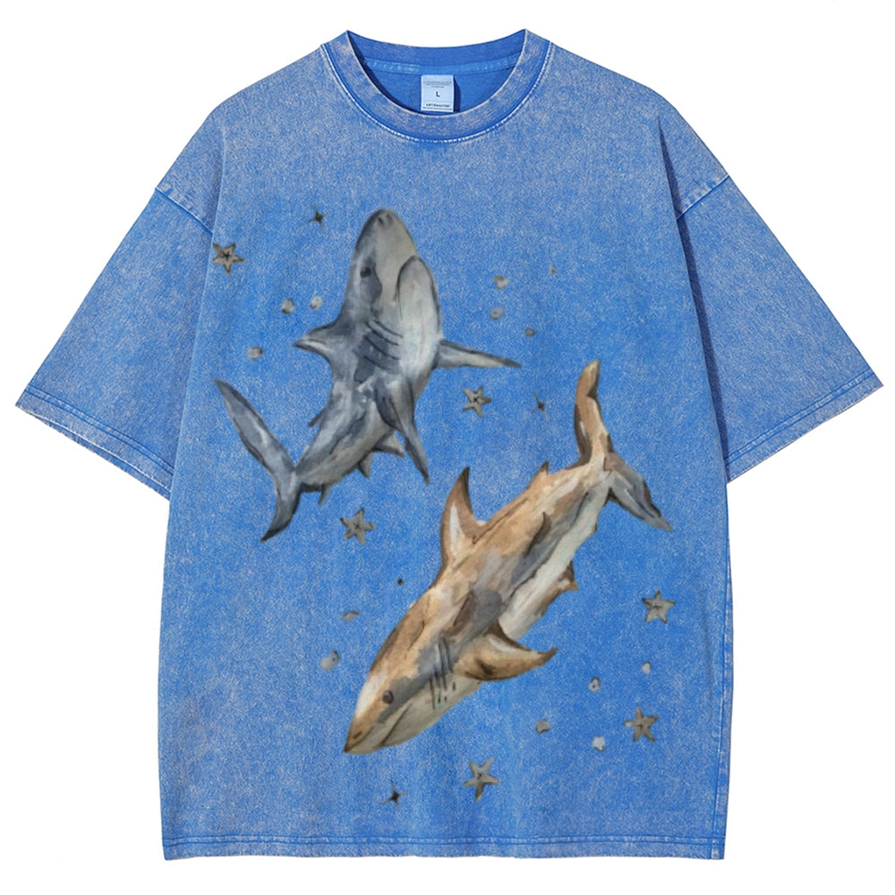 Two Sharks Unisex Vintage Washed Tee