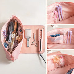 Personalized Stylish Birth Flower Hairdressing Element Portable Hair Tools Travel Bag with Name and Heat Resistant Mat Birthday Gift for Women
